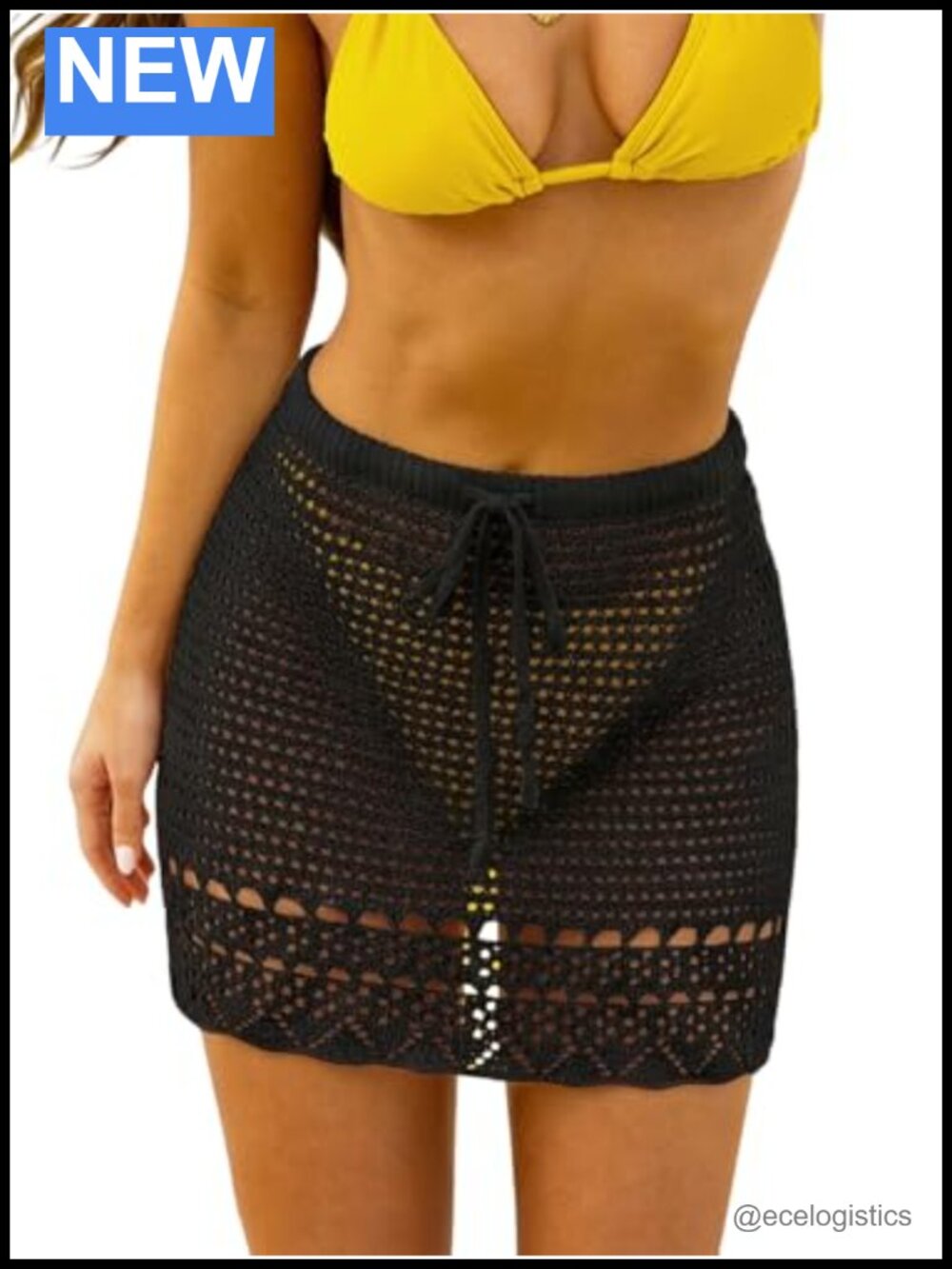 Crochet Drawstring Mini Cover Up Skirt for Swimwear Beach Pool